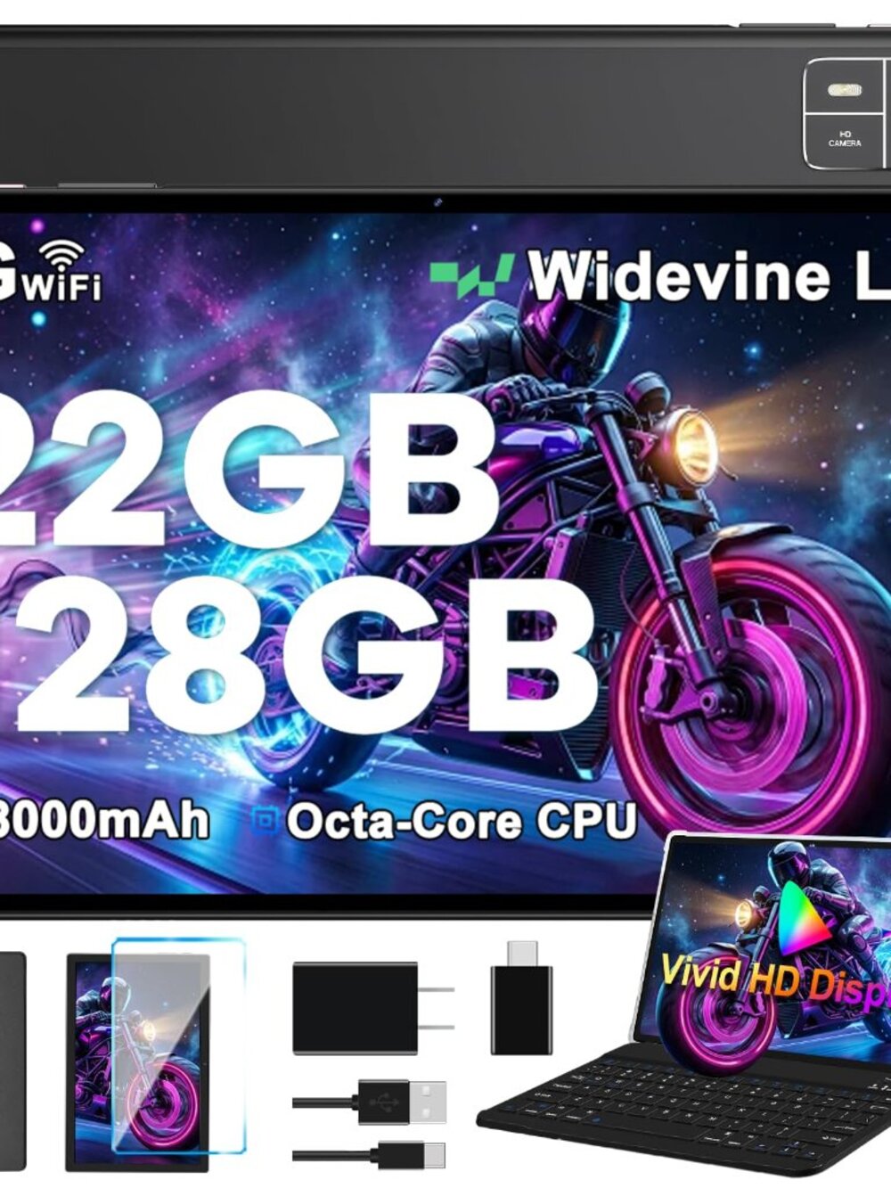 NEW 10.1 Inch Tablet with Keyboard Android 14 Gemini AI 22GB 128GB 2TB Expand 5G